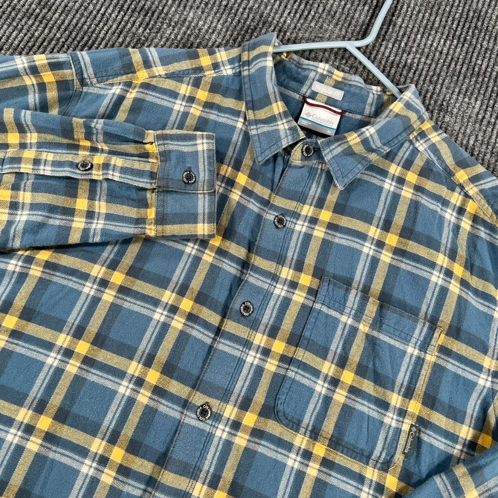 Columbia Shirt Mens XL Extra Large Blue Plaid Long Sleeve Button Up Outdoor